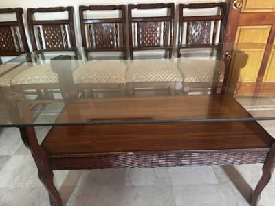 6-Seater Dining table with Glass Top Bottom wood