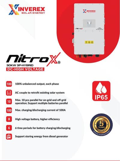 Inverex Nitrox 80KW 3P High Voltage Hybrid Solar Inverter | 5 Years