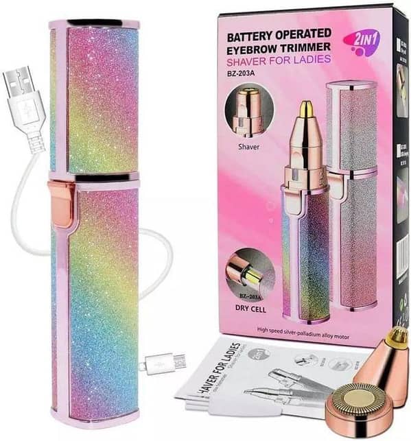 2 in 1 Rechargeable Facial Hair Remover & Eyebrow Trimmer for Women| USB Electric Painless Face Shaver with LED Light| Precision Razor for Upper Lip, Chin, Cheeks, Eyebrows & Bikini Hair Removal| Portable Lipstick Design
