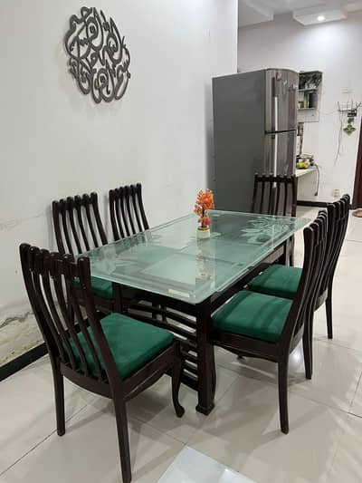 dining table double glass sheet  with 6 velvet sets