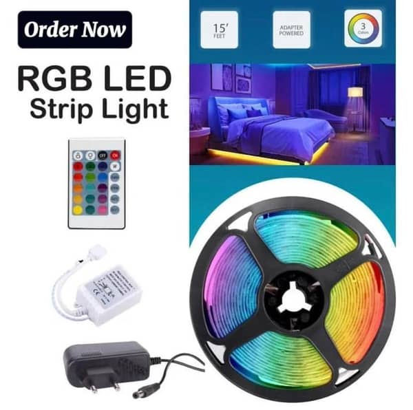 5M Smart RGB LED Strip Lights with Remote & 12V Power Adaptor| 15 Feet Approx. Self-Adhesive Waterproof Multi-Color Changing 2835 & 5050 SMD Flexible Tape Light Kit for Car Interior, TV Backlight, Bedroom, Gaming Room, Home & Party Decoration Lighting