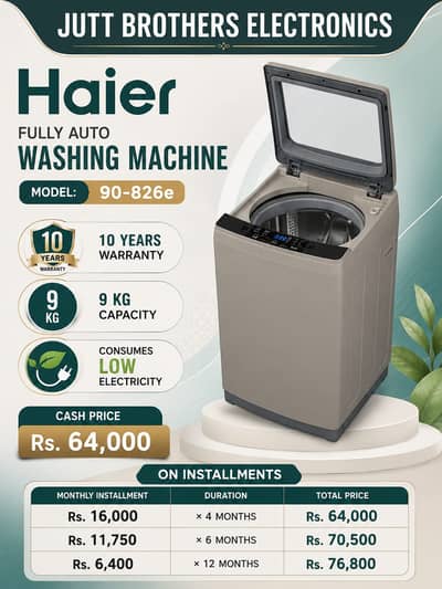 Haier 9KG Fully Auto Washing Machine (90-826e) Rs. 64,000 / Instalmen