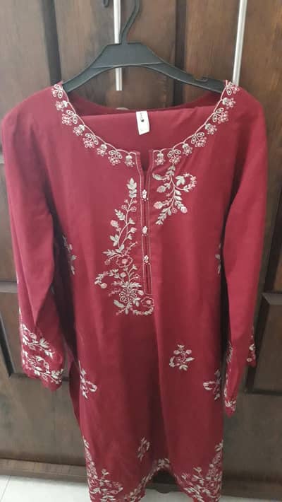 Red embroidered three piece suit