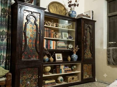 Solid Deodar Wood (Diyar) Combined Wardrobe & Crockery Showcase Unit