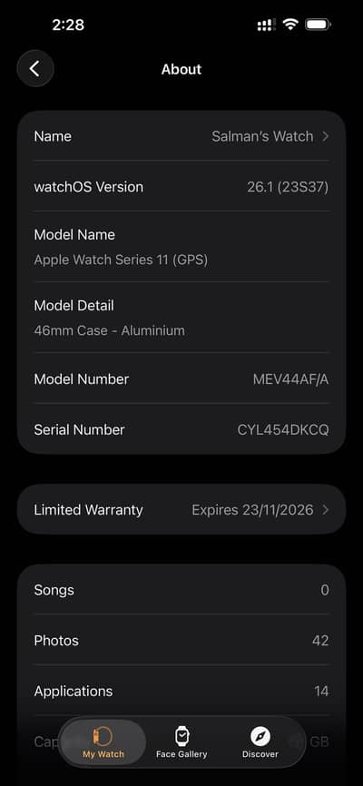 Apple watch-11, Grey  46mm Like brand new