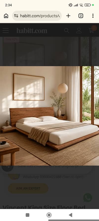 Vincent King Size Floor Bed with Side Tables