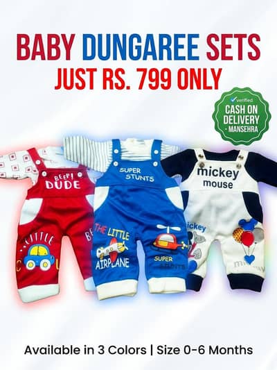 `Baby Dungaree Set 0-6M | 3 Colors | RS. 799 | COD Shinkiari`