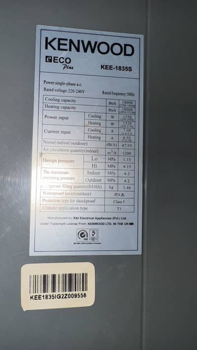 Kenwood 1.5 ton DC inverter AC new condition