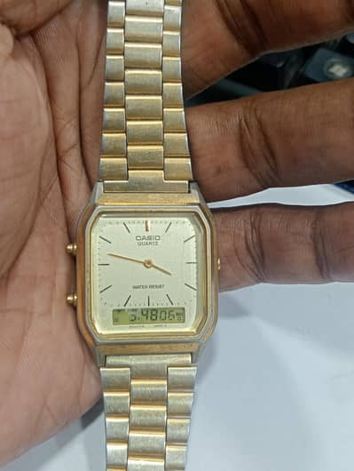 Casio watch dual time golden watch