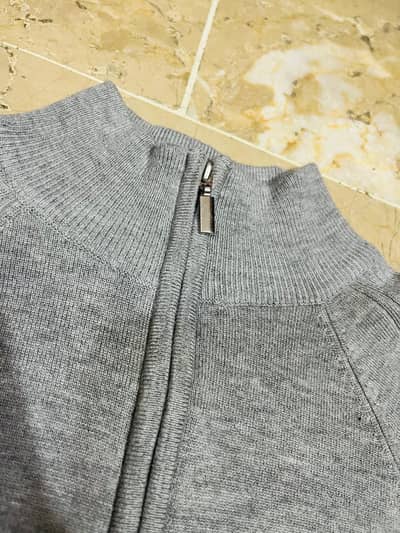 Men's Grey Quarter-Zip Knit Sweater / High-Neck Pullover