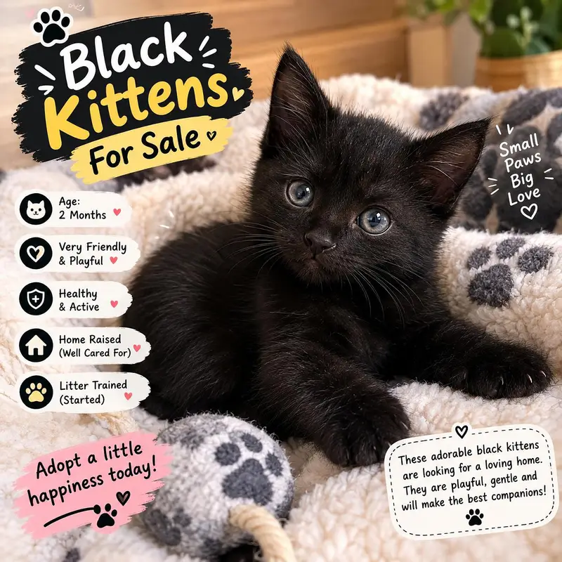 Healthy & Playful Black Kitten Available for Sale! — photo 2