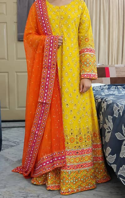 Beautiful Yellow & Orange Embroidered 2-Piece Dress – Party Wear
