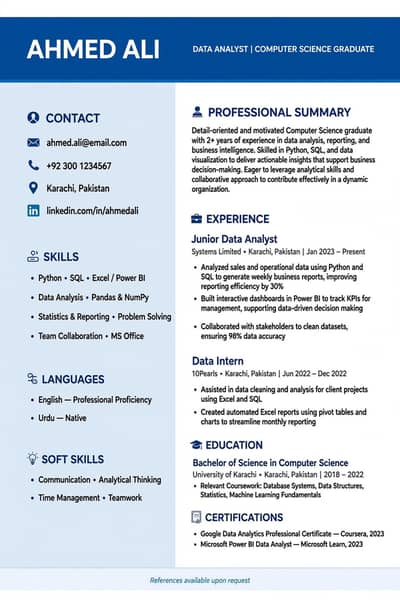 professional CV resume design 1 hour delivery in Karachi