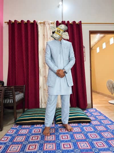 Men’s sherwani / long coat / with Raw silk kurta pajama