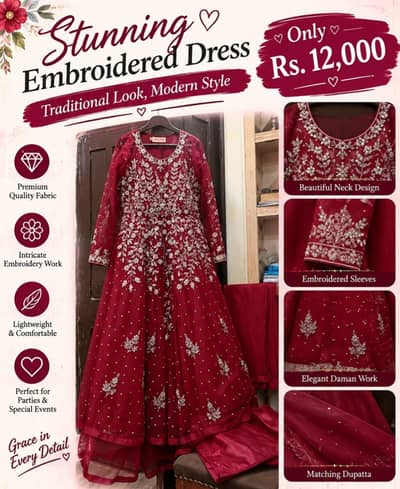Elegant Embroidered Pakistani Party Wear Dress | Luxury 3-Piece Formal