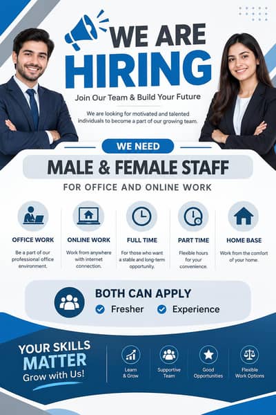 we are hiring for staff both male and female