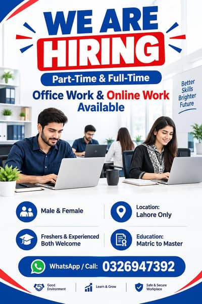 NEED URGENT STAFF OF 50 PERSON FOR OFFICE WORK ANF ONLINE WORK