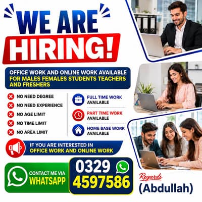 OFFICE WORK AND PART TIME WORK AVAILABLE FOR MALE AND FEMALE