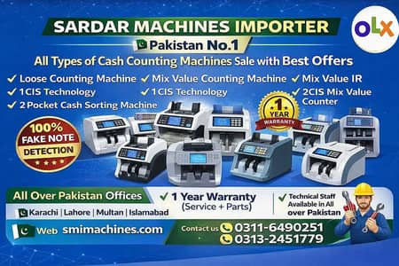 cash counting machine with fake note detection , value, serial number