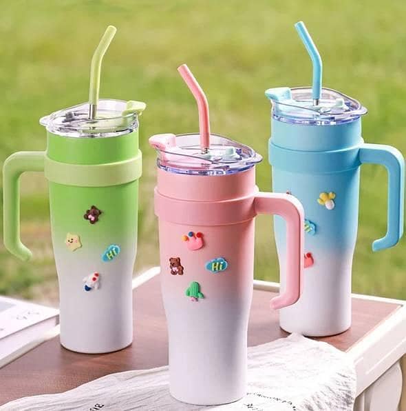 40oz Stainless Steel Insulated Tumbler with Handle & Straw Leakproof Travel Mug | Hot & Cold Vacuum Flask | BPA Free Gradient Color