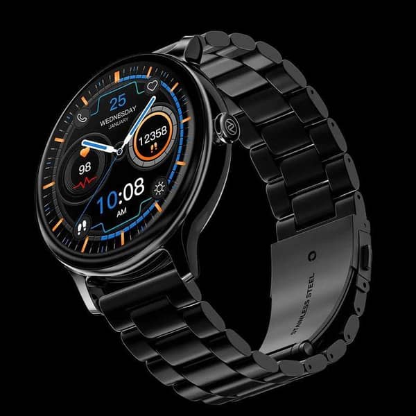 Luxury Black Stainless Steel Smart Watch for Men – Bluetooth Calling, Fitness & Heart Rate Tracker, Full Touch HD Display