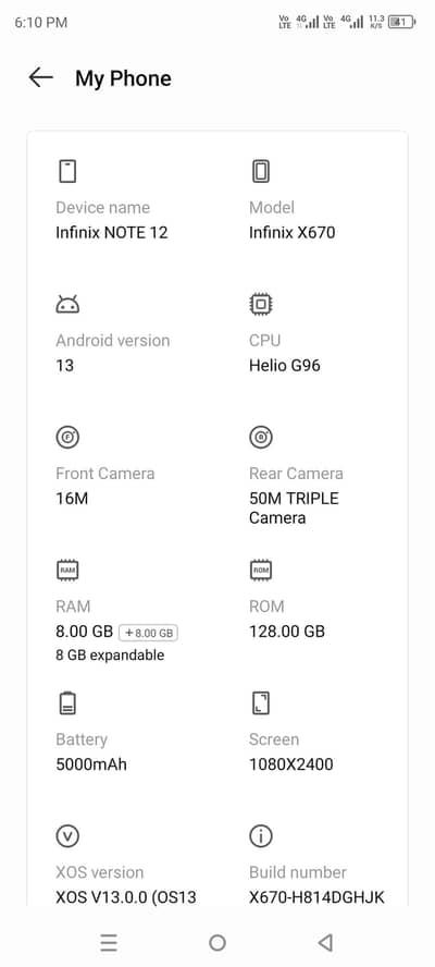 Infinix Note 12 8+8 gb ram 128gb rom 50megapixel cam 5000 mah battry