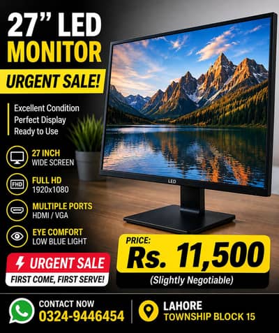 URGENT SALE 27" LED Monitor – Excellent Condition