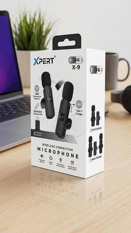 XPERT X-9 Dual Wireless Lavalier Microphone (2.4G) for Type-C & iPhone (With Lightning Converter)