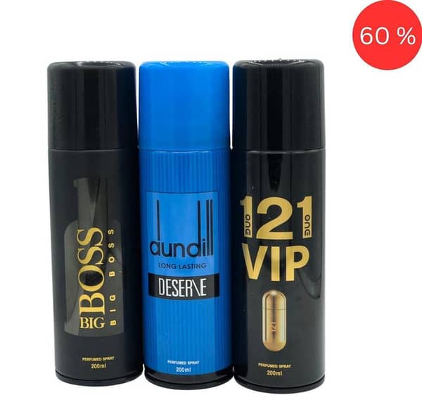Body Spray Pack of 3 for Men | 200ml Each – Big Boss Dundill Blue, One 2 One VIP by Freshrite