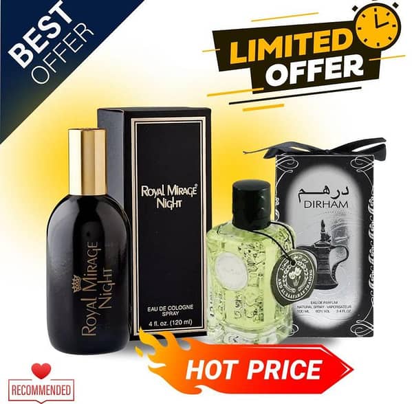 Pack of 2: Royal Mirage Night & Black Dirham Arabic Perfumes — Buy 1 Get 1 Free