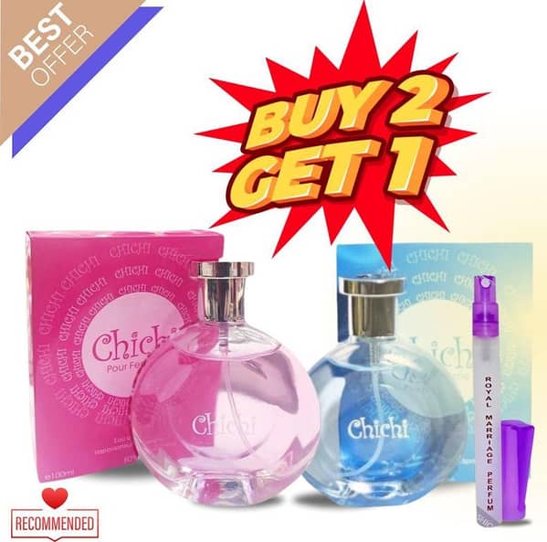 Pack of 2 Perfumes: Chichi Blue + Chichi Pink with 1 Free Pocket Perfume – Buy 2, Get 1