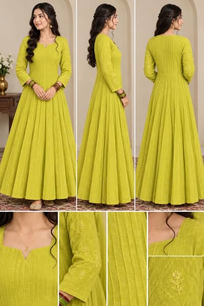 Pure Cotton Full Pintex Anarkali Dress – Heavy Flare