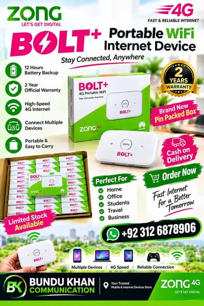Zong Bolt+ 4G Portable WiFi Device | 12H Battery | 2 Year Warranty |