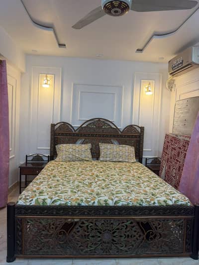 iron bed + mattress+ side table + dressing table