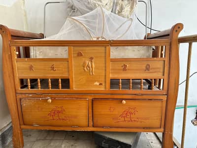 Wooden Baby Cradle / Swing with Storage & Mosquito Net
