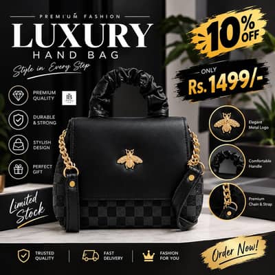 Black printed chain strap shoulder bag for girls