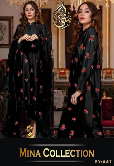 Fine Fabric's Rose Embroidery 3pc Shamose Silk - 4 Colors