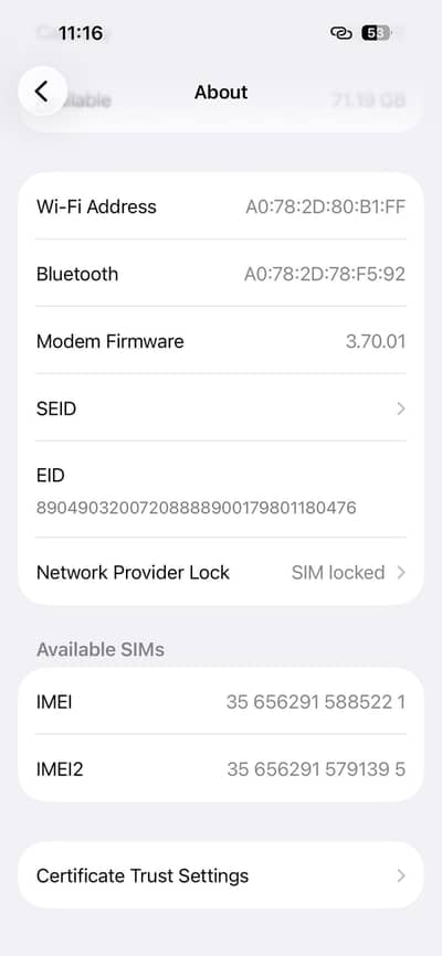 Jv lla sim time available 128 gb bh halth 86