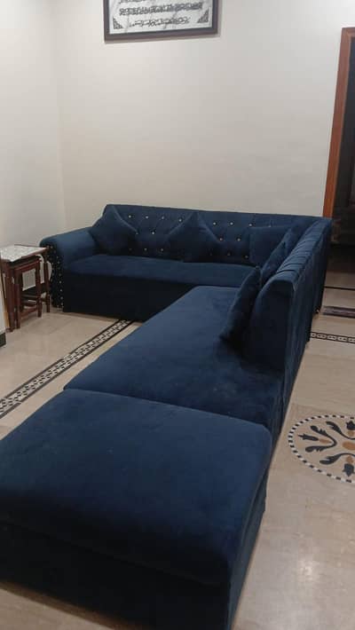 L shaped sofa with cushions used for only 1 month