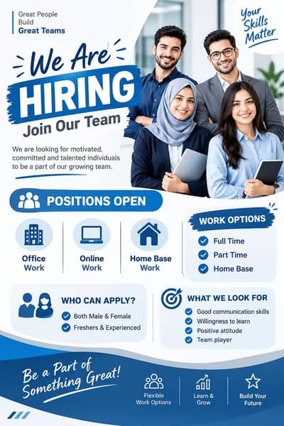 working opportunity available in Lahore