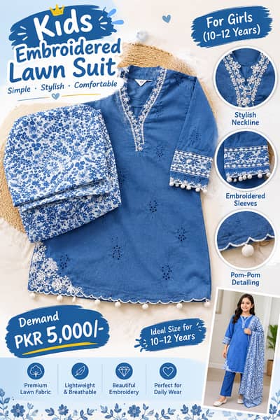  Girls Embroidered Lawn Suit | Stylish, Comfortable & Elegant