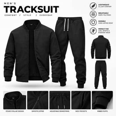 Premium Men’s Black Tracksuit – Jacket & Joggers