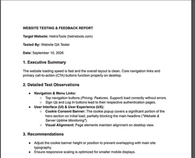 Website Testing & Bug Reporting Service (Desktop + Mobile QA)
