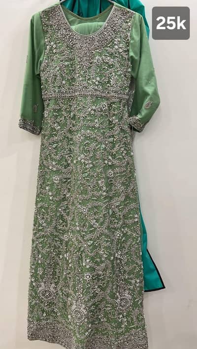  Elegant Green Traditional Dress with Silver Embroidery 