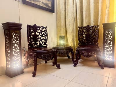 Hand-carved wood furniture set.