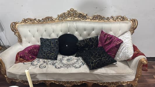 5 Seater Royal Sofa Set and center table Elegant Gold & Cream Design