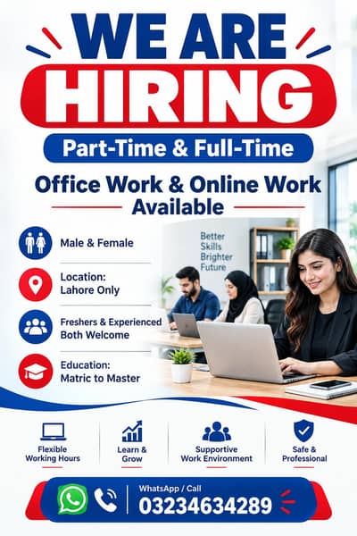 OFFICE WORK AND PART TIME WORK AVAILABLE FOR MALES AND FEMALES