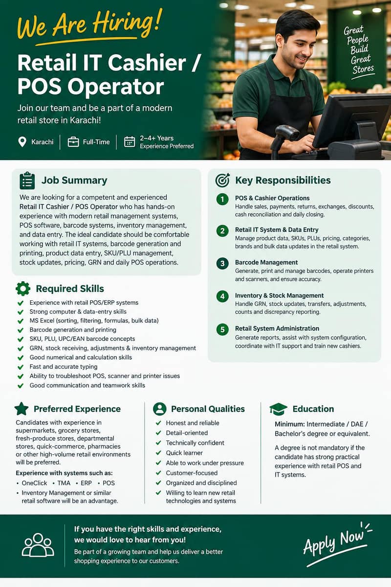 Retail IT Manager /Data Entry Associate /PoS Operator 0