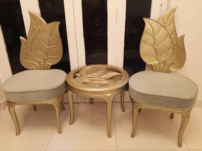 Designer Gold Leaf Chairs & Matching Coffee Table Set – Pure Sheesham