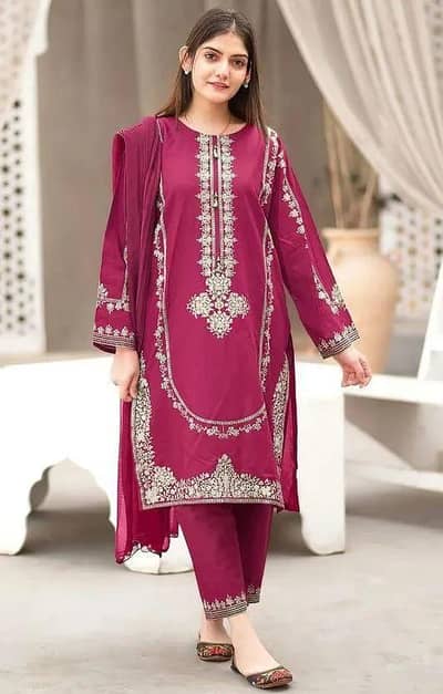 Pink Embroidered 2-piece Dhanak Suit for Women